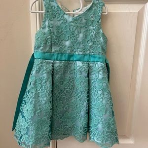 2T special occasions summery dress in turquoise with flower designs